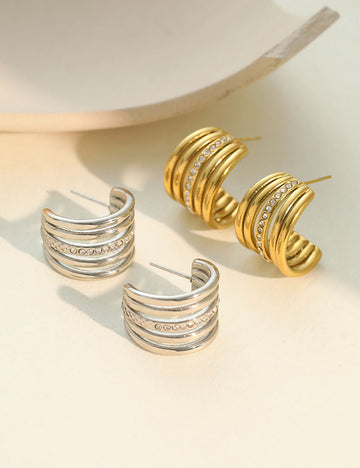 Trendy Gold Rhinestone C-Shaped Hoop Earrings 6W6JER612