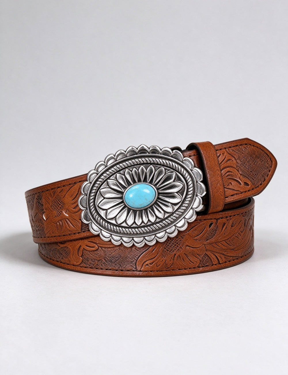 Vintage Western Turquoise Oval Buckle Belt 6W6JBT224