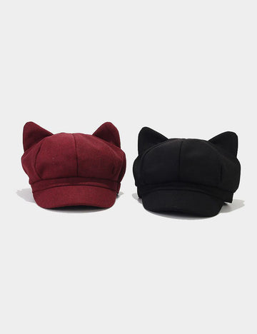 Cute Cat Ears Solid Color Warm Newsboy Hat 6W6HAT528