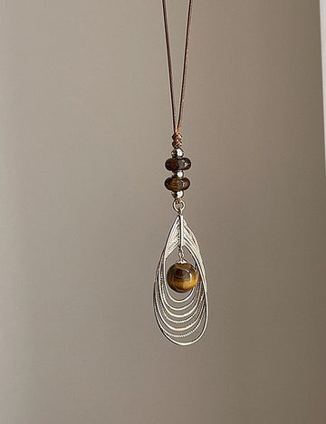 Stylish Hollow Feather Pendant Beaded Decor Necklace 6W6JNC681