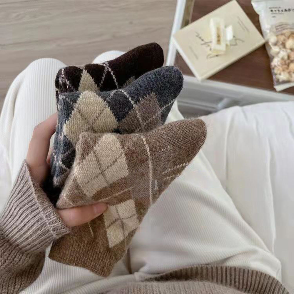 Vintage Thickened Argyle Plaid Winter Thermal Socks 6W8FSO885