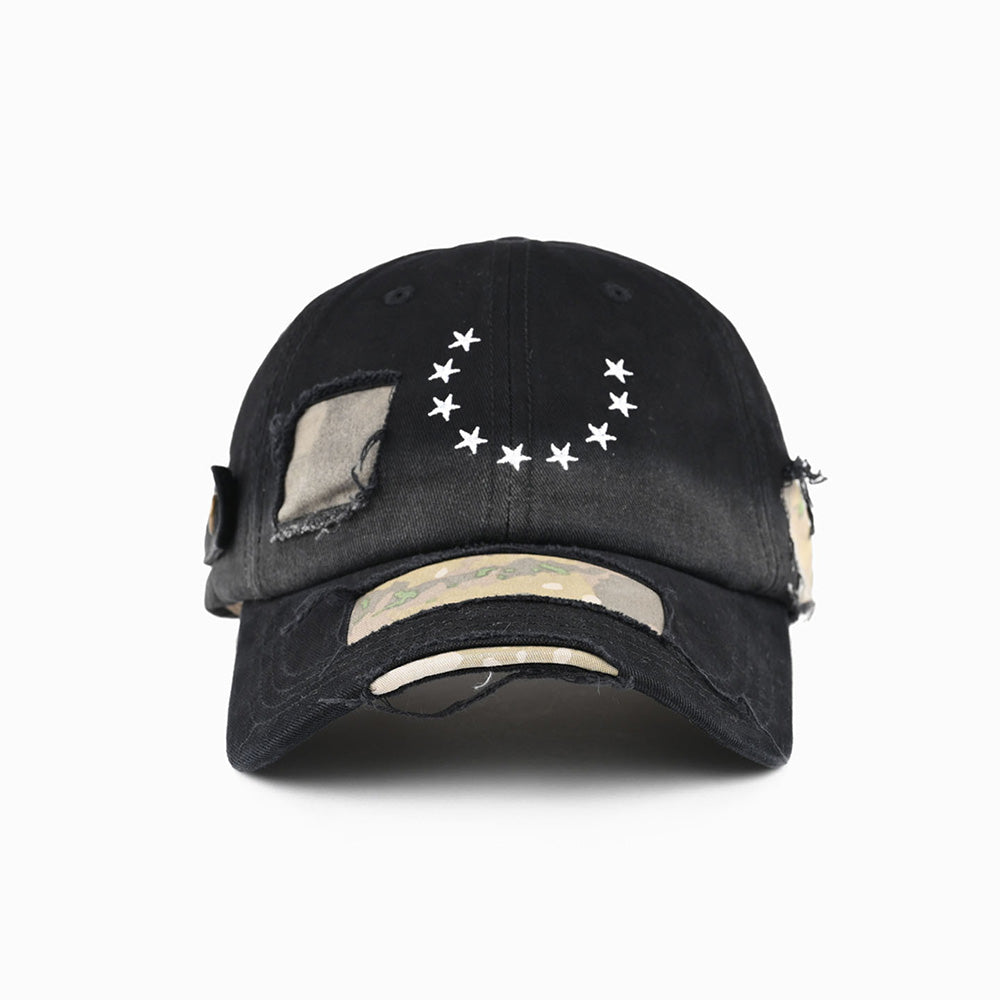 Vintage Star Print Distressed Ripped Baseball Cap 6W6HAT777