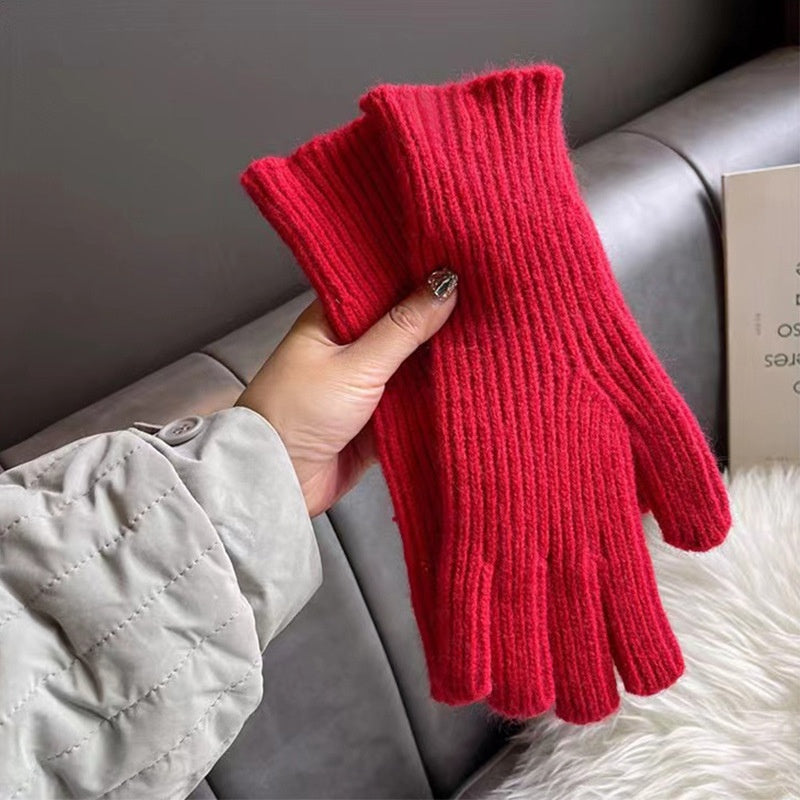 Solid Color Ribble Knit Touch Screen Gloves 6W6GLO92