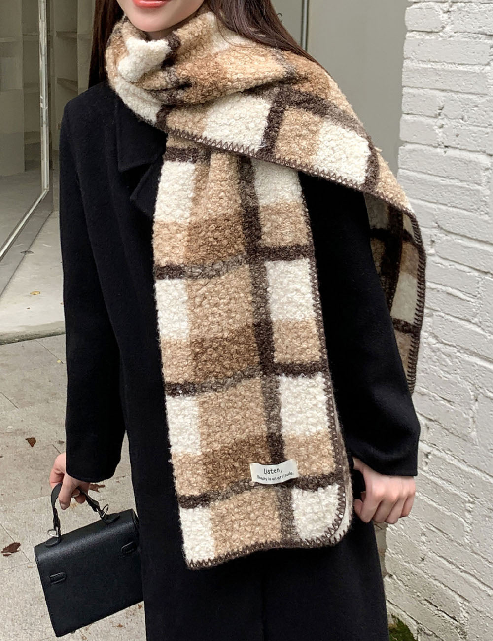 Color Block Plaid Sherpa Fleece Scarf 6W6NSW297