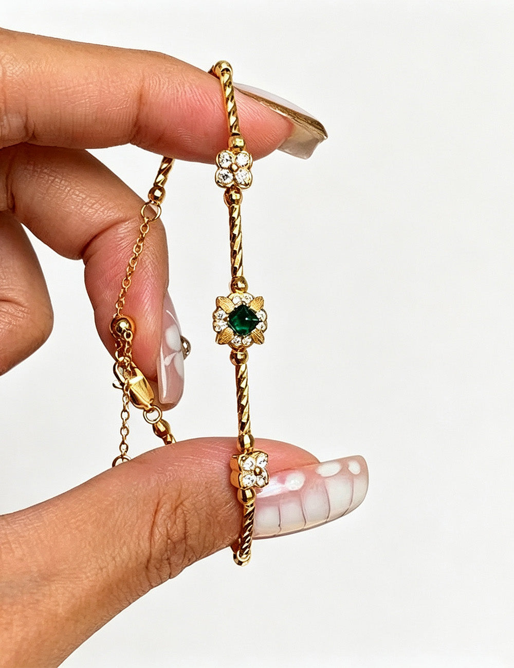 Cubic Zirconia Clover Chain Bracelet - DippedShop Wholesale - #3235
