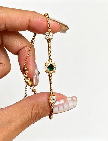 Stylish Cubic Zirconia Clover Link Chain Bracelet 6W6JBR365