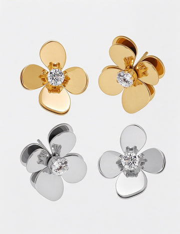 Flower Rhinestone Stud Earrings - DippedShop Wholesale - #6291
