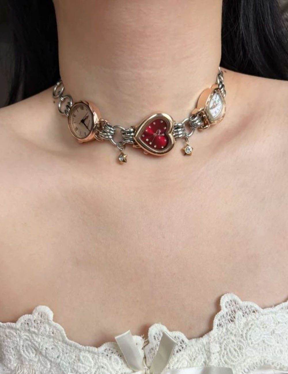 Heart Dial Layered Watch Necklace - DippedShop Wholesale - #1299
