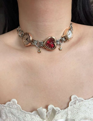 Heart Dial Layered Watch Necklace - DippedShop Wholesale - #1299