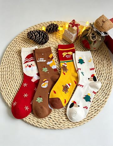 Cute Cartoon Funny Christmas Printed Crew Socks 6W8FSO908