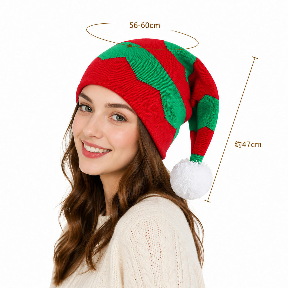 Christmas Color Block Striped Knit Beanie with Pompom 6W6HAT827