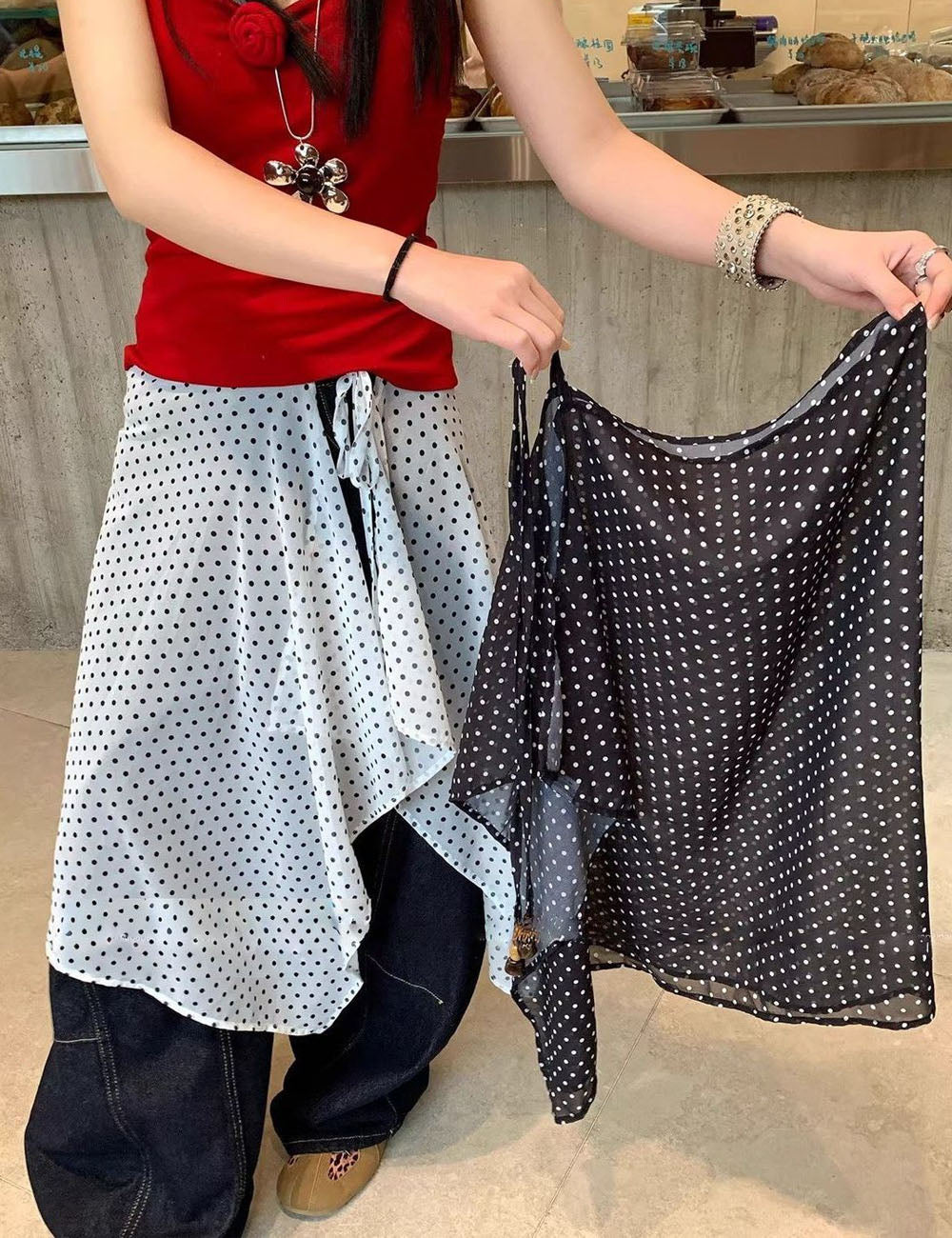 Layered Polka Dot Wrap Skirt - DippedShop Wholesale - #7491