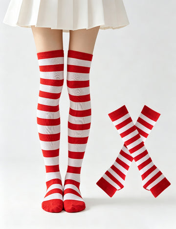 Cosplay Striped Thigh High Socks Arm Warmer Set 6W8FSO912