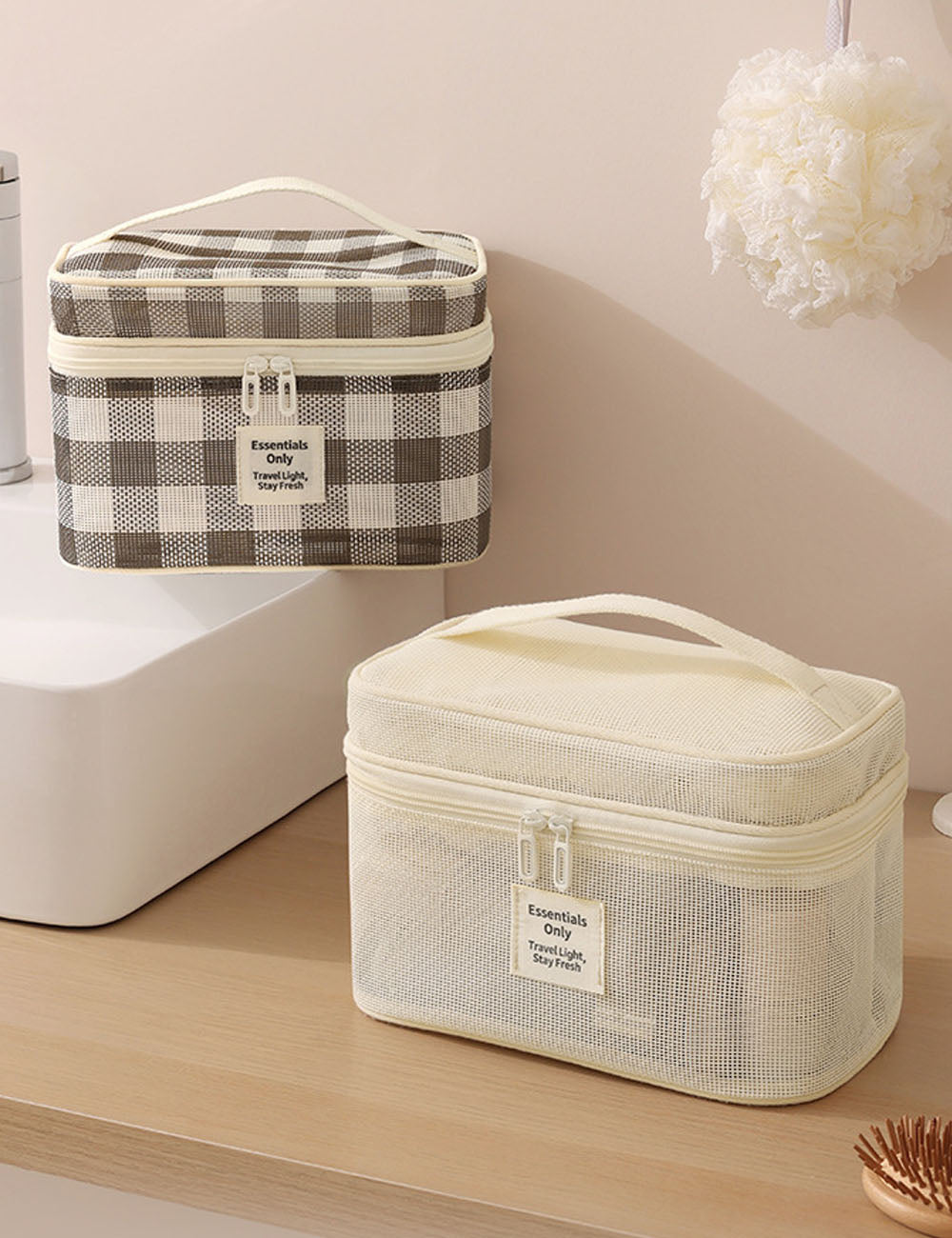 Retro Plaid Pattern Large Capacity Cosmetic Bag 6S5CO119