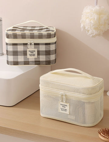 Retro Plaid Pattern Large Capacity Cosmetic Bag 6S5CO119