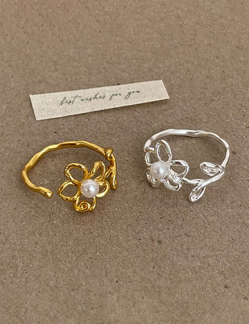 Floral Pearl Open Ring - DippedShop Wholesale - #9971