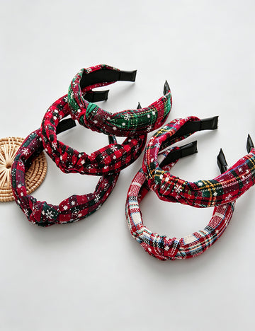 Christmas Plaid Snowflake Print Knotted Headband 6W6HBD359