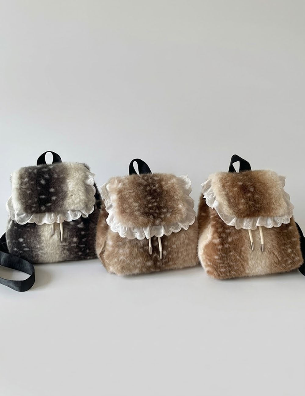 Cute Cartoon Lace Trim Fuzzy Plush Backpack 6W10BBG1955