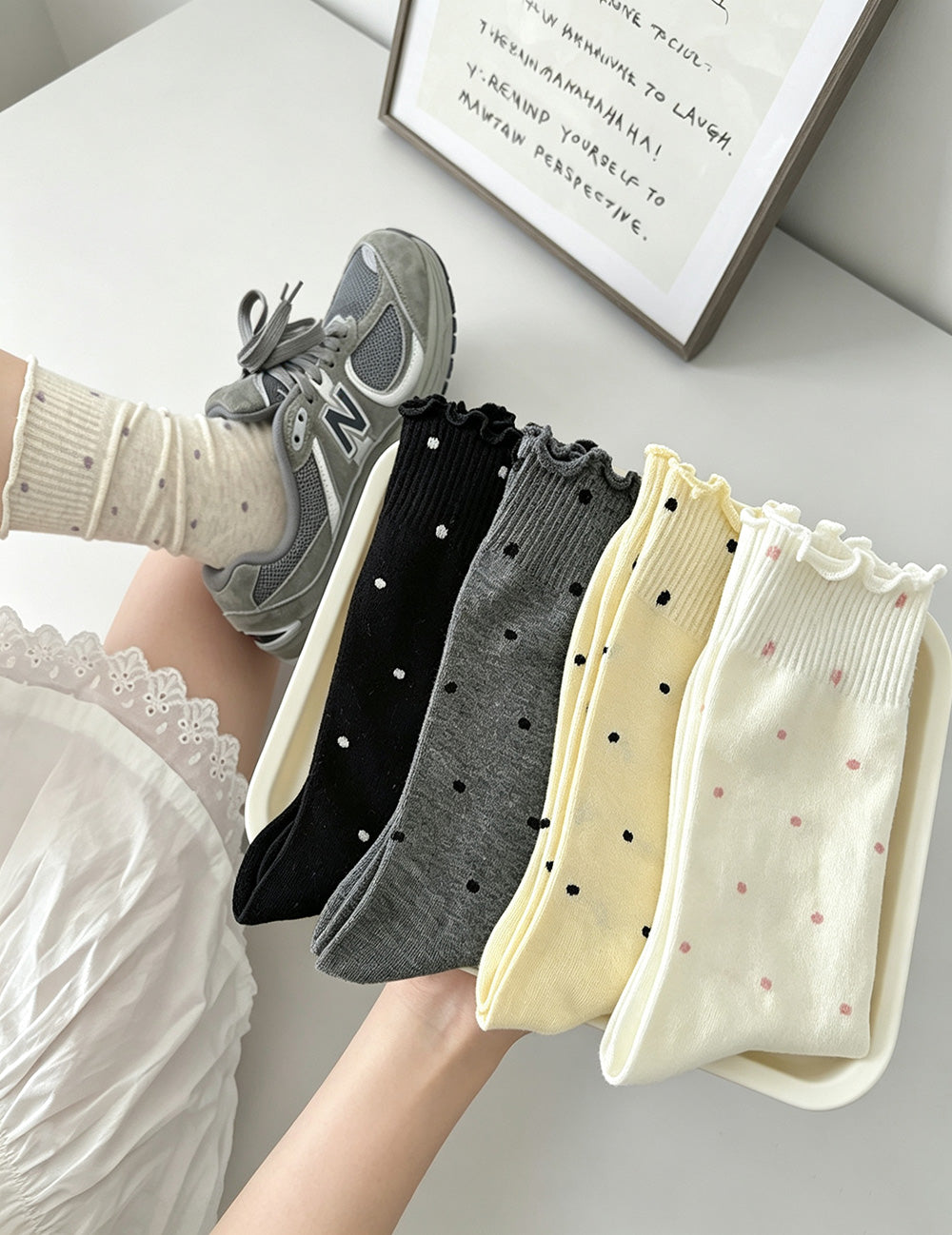Cute Ruffled Polka Dots Crew Socks 6W8FSO815