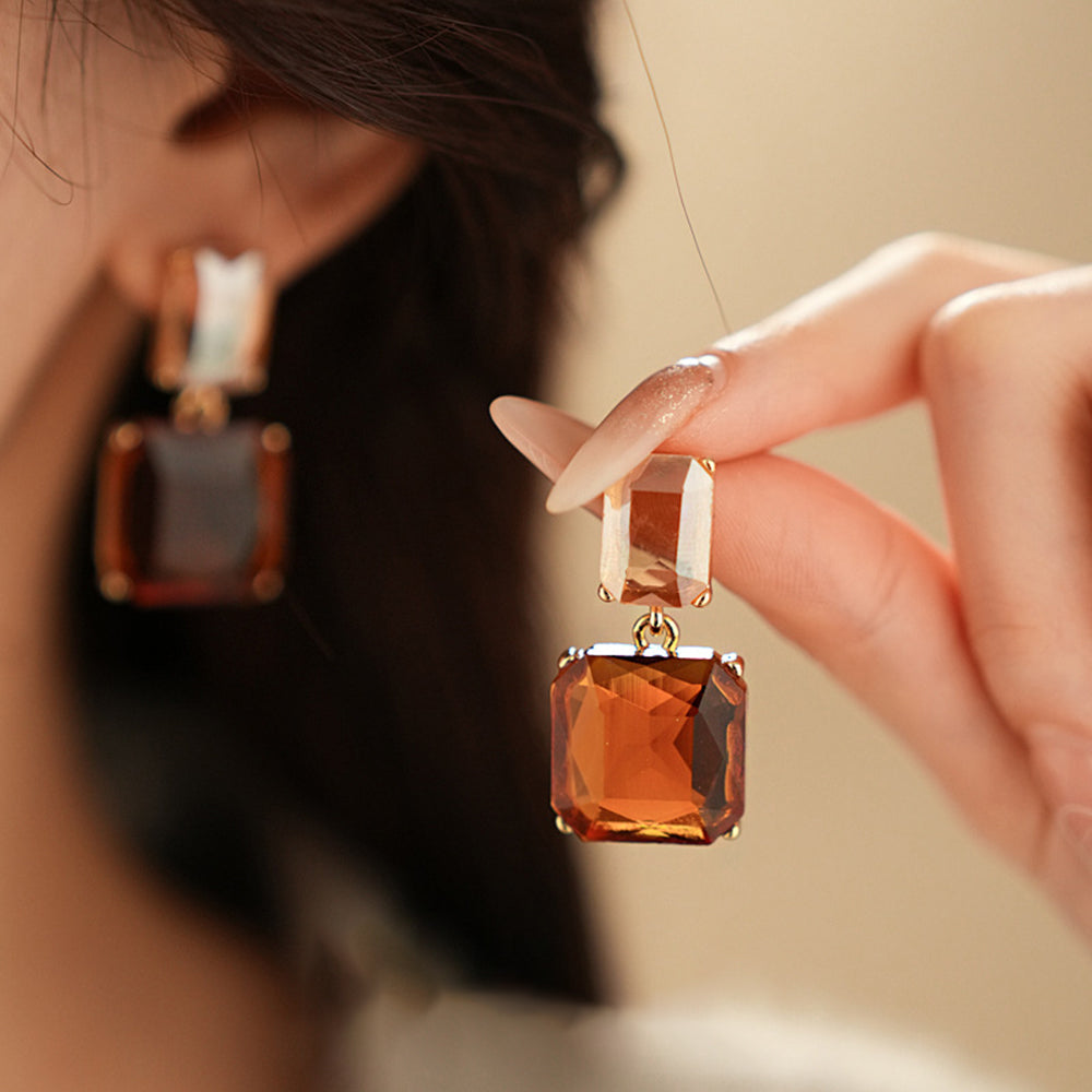 Fashion Transparent Rectangle Crystal Drop Earrings 6W6JER713