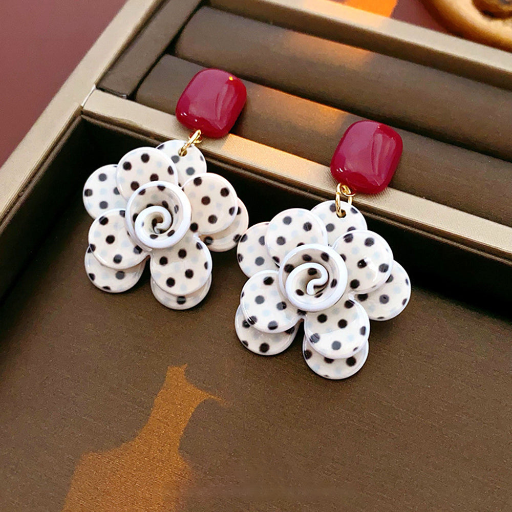 Elegant Polka Dot Flower Drop Dangle Earrings 6W6JER723
