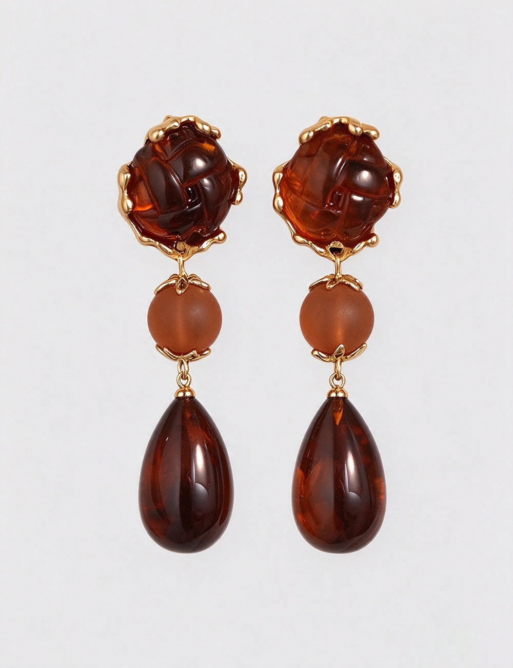 Maillard Amber Acrylic Teardrop Long Dangle Earrings 6W6JER944