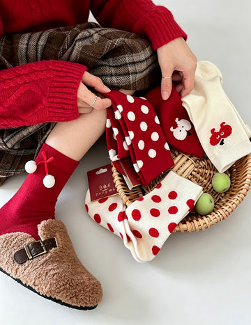 Red Christmas Thermal Winter Crew Socks 6W8FSO903