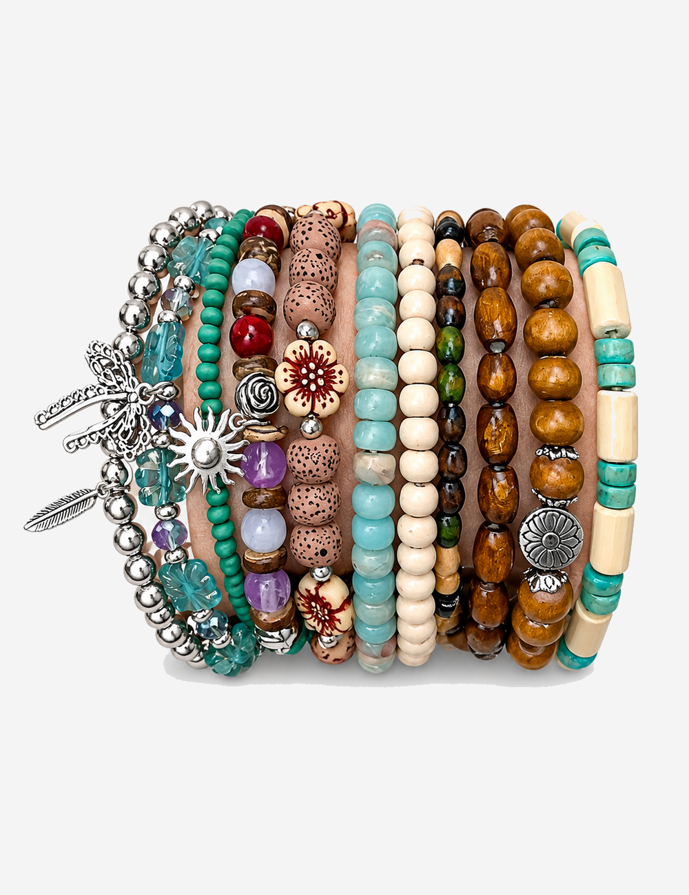 Natural Turquoise Leaf Pendant Multi Layer Bracelets 6W6JBR627