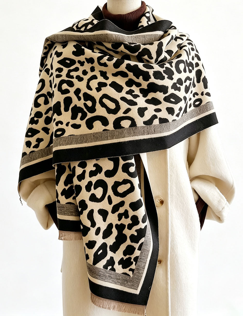 Leopard Print Cashmere-Feel Shawl Wrap Scarf 6W6NSC94