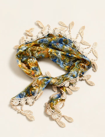 Stylish Floral Print Tassel Silk Scarf 6W6NSI207