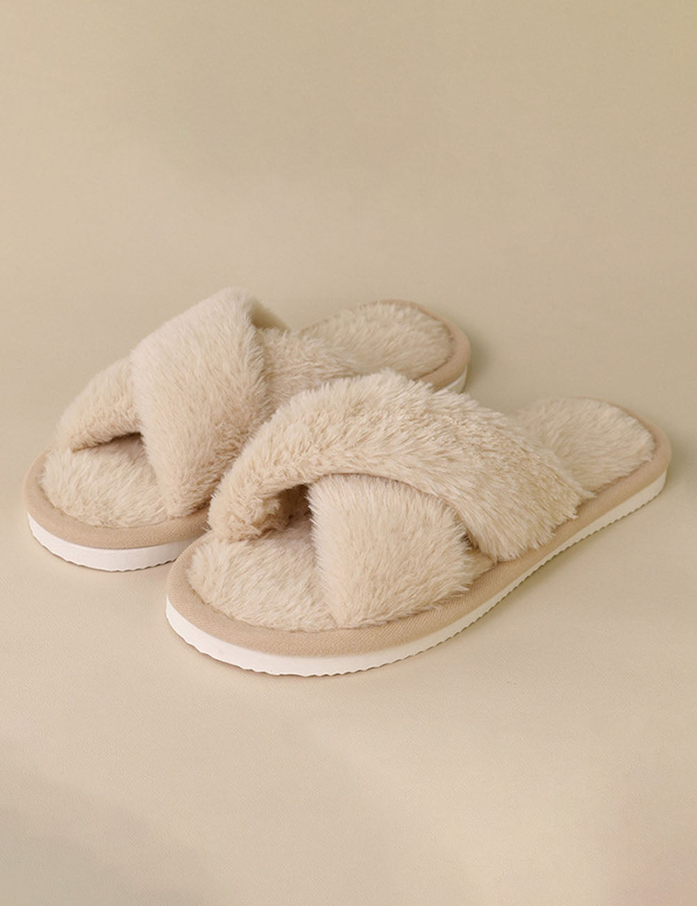 Fuzzy Cross Band Slippers - DippedShop Wholesale - #5699