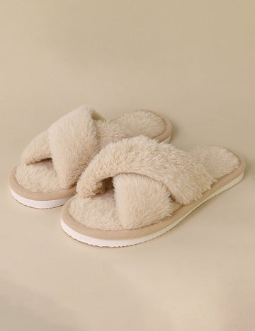 Fuzzy Cross Band Slippers - DippedShop Wholesale - #5699