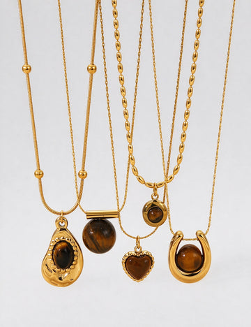 Tiger Eye Pendant Necklace - DippedShop Wholesale - #7091