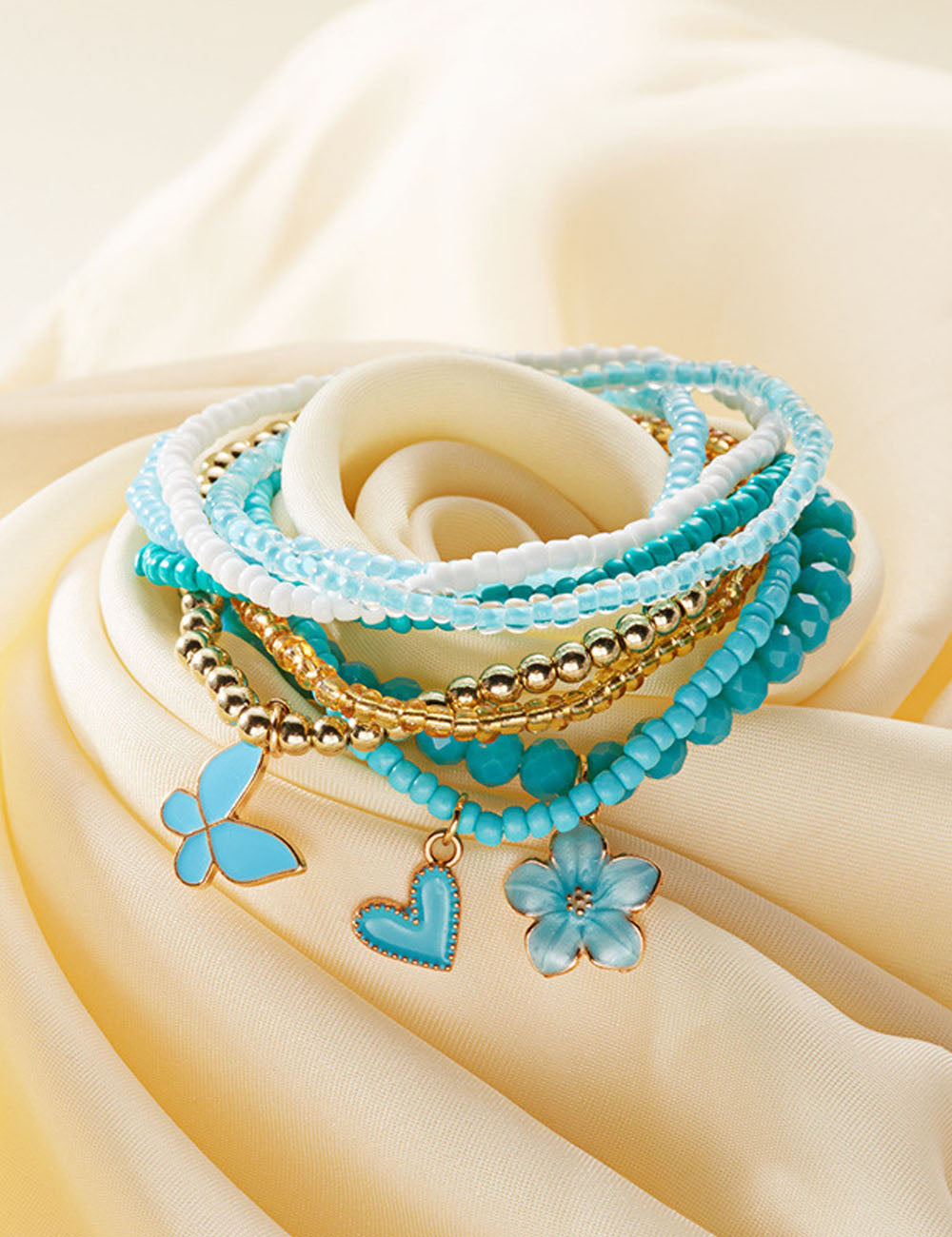 Boho Flower Butterfly Multi-Layer Beaded Bracelet 6W6JBR507