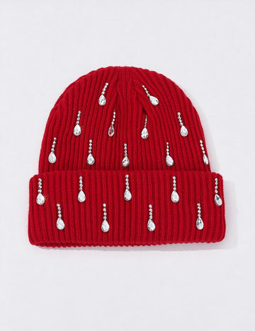 Rhinestone Cuffed Knit Beanie - DippedShop Wholesale - #4307