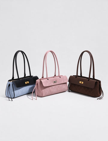 Trendy Color Contrast Plaid Baguette Shoulder Bag 6W10BBG2414