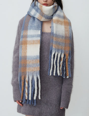 Winter Plaid Cashmere-Feel Tassel Knit Scarf 6W6NSC64