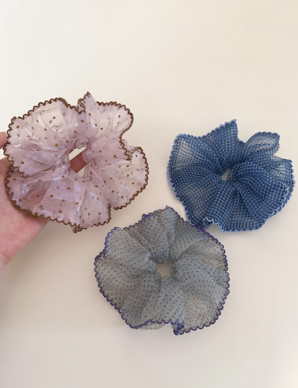 Vintage Polka Dots Wave Edge Fairy Scrunchies MK2BW6W6HSR84