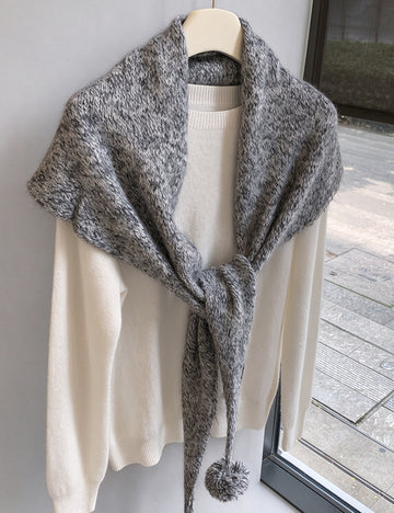 Knit Pom-Pom Shawl - DippedShop Wholesale - #1395