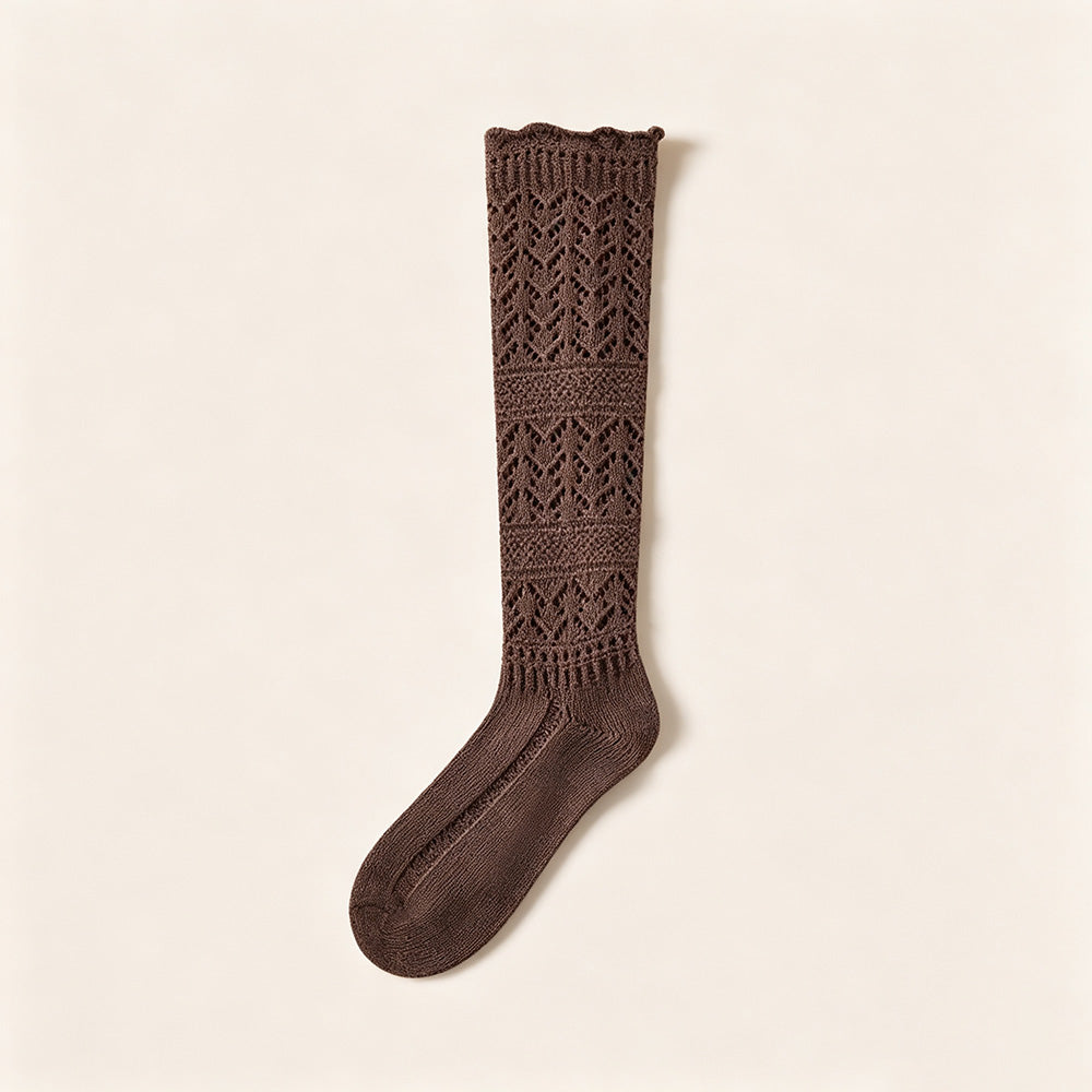 Solid Color Hollow Out Knit Calf Socks 6W8FSO887