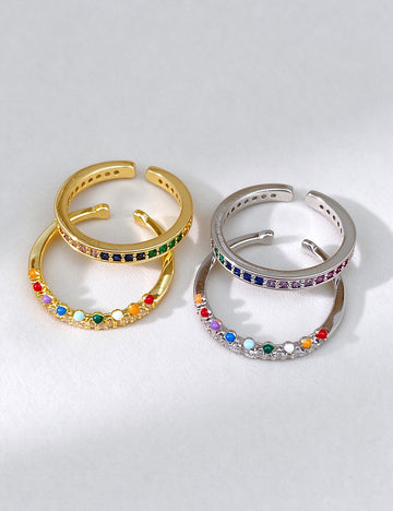 2 Pcs Simple Colorful Cubic Zirconia Open Ring Set 6W6JRG377