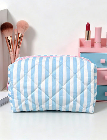 Simple Striped Print Quilt Shell Cosmetic Bag 6S5CO104