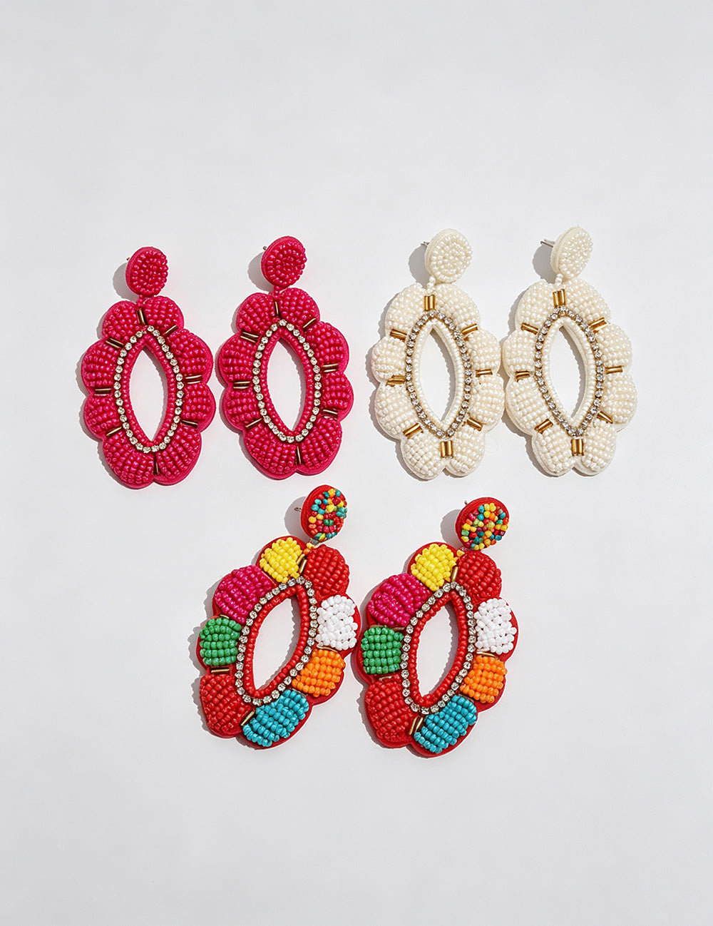 Rhinestone Beaded Floral Dangle Earrings - DippedShop Wholesale - #6627