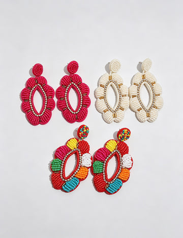 Rhinestone Beaded Floral Dangle Earrings - DippedShop Wholesale - #6627