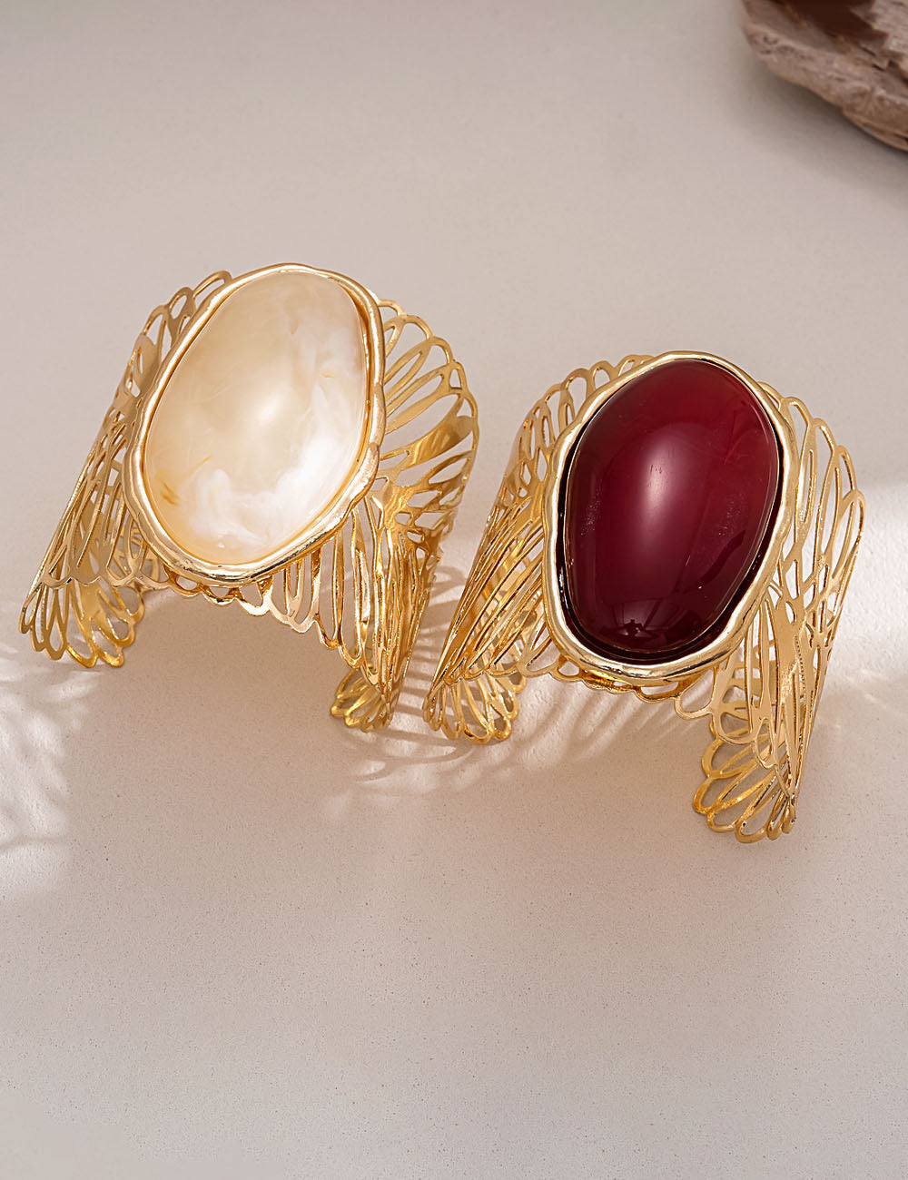 Stylish Oval Stone Hollow Out Wide Cuff Bracelet 6W6JBR585