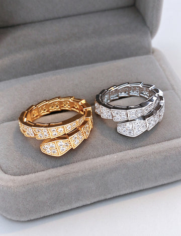 Cubic Zirconia Gold Plated Snake Open Ring 6W6JRG382