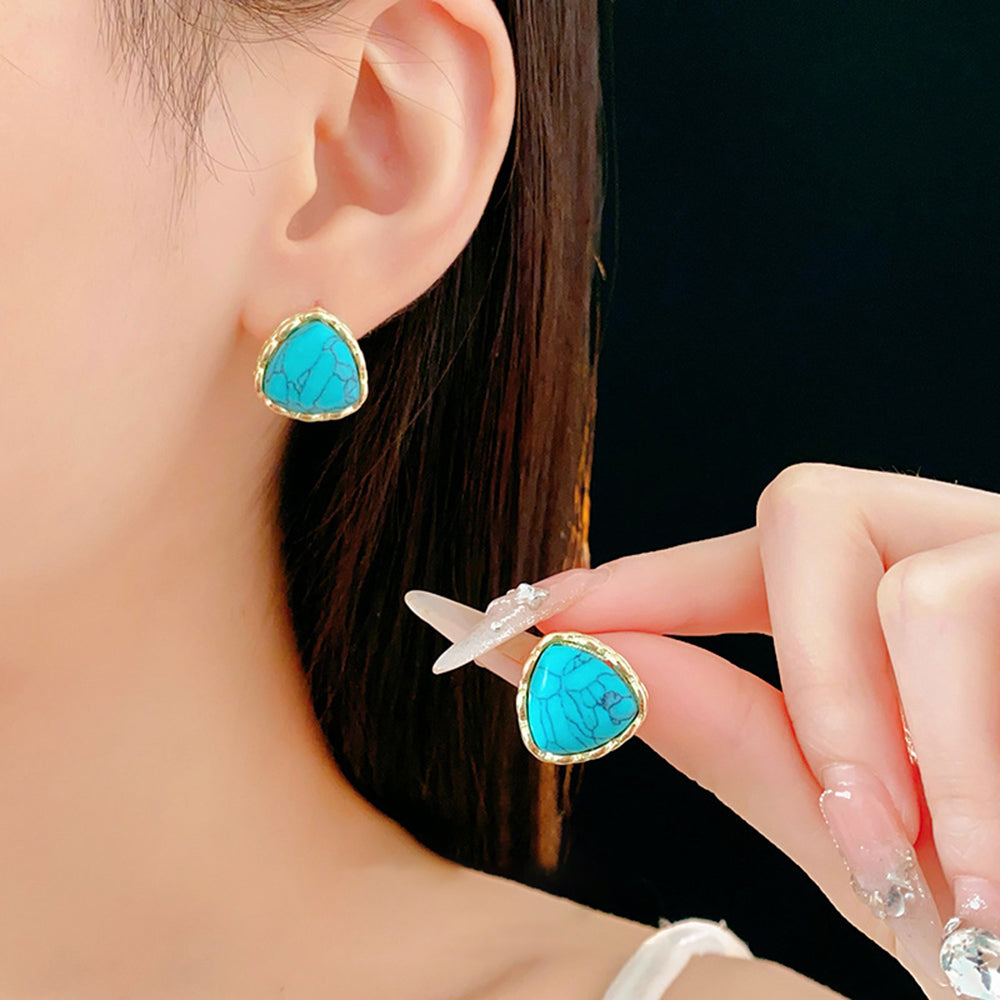 Bohemian Gold Plated Turquoise Stud Earrings 6W6JER712