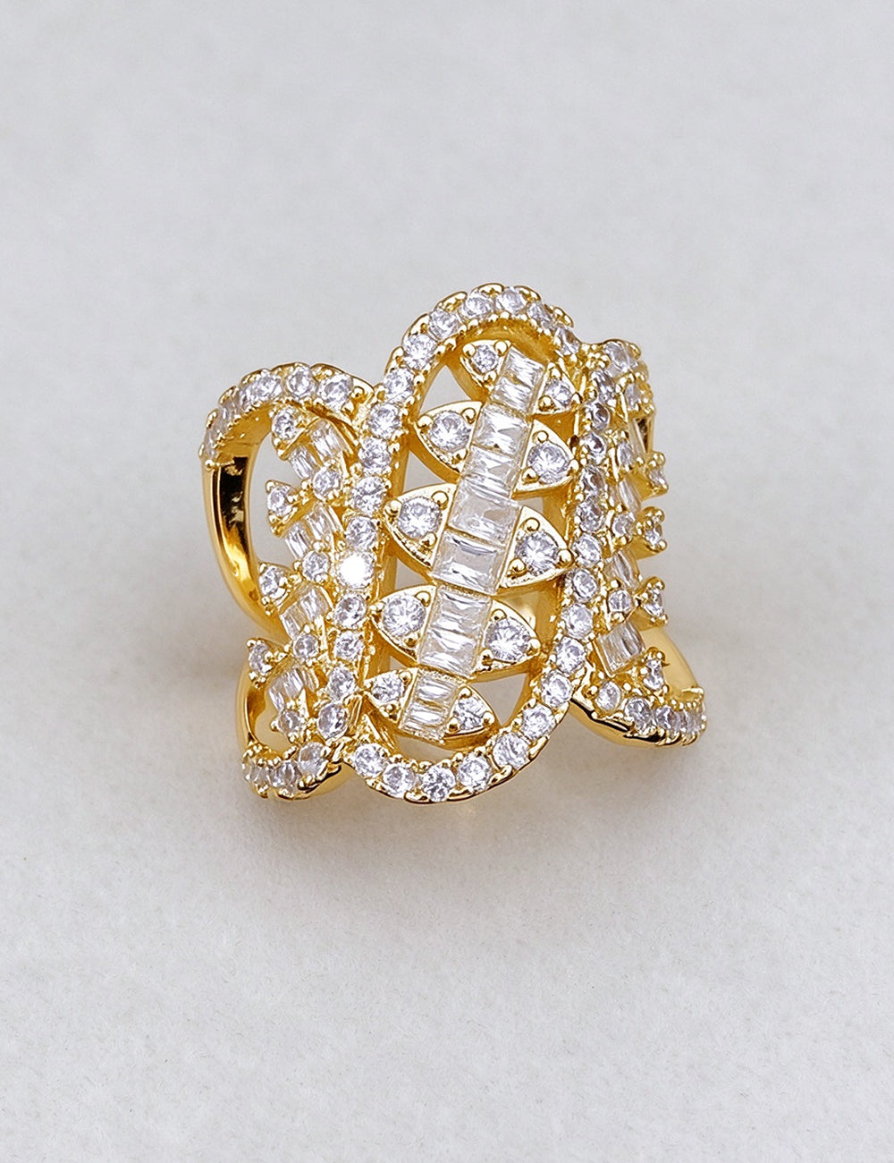 Sparkly Cubic Zircon Geometric Twisted Open Ring 6W6JRG375