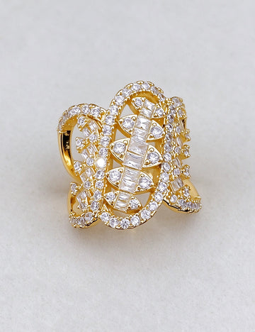 Sparkly Cubic Zircon Geometric Twisted Open Ring 6W6JRG375
