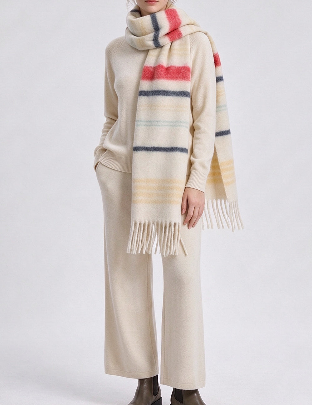 Striped Mohair Tassel Scarf - DippedShop Wholesale - #2083